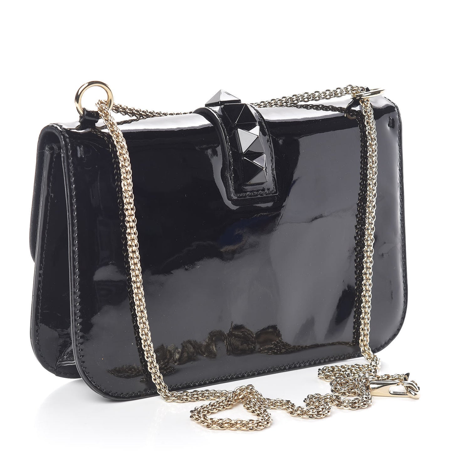 Patent Monochrome Medium Glam Lock Rockstud Flap Black