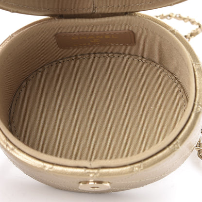 Chanel Metallic Lambskin Quilted Round Mini Vanity Case With Chain Gold 4 of 9