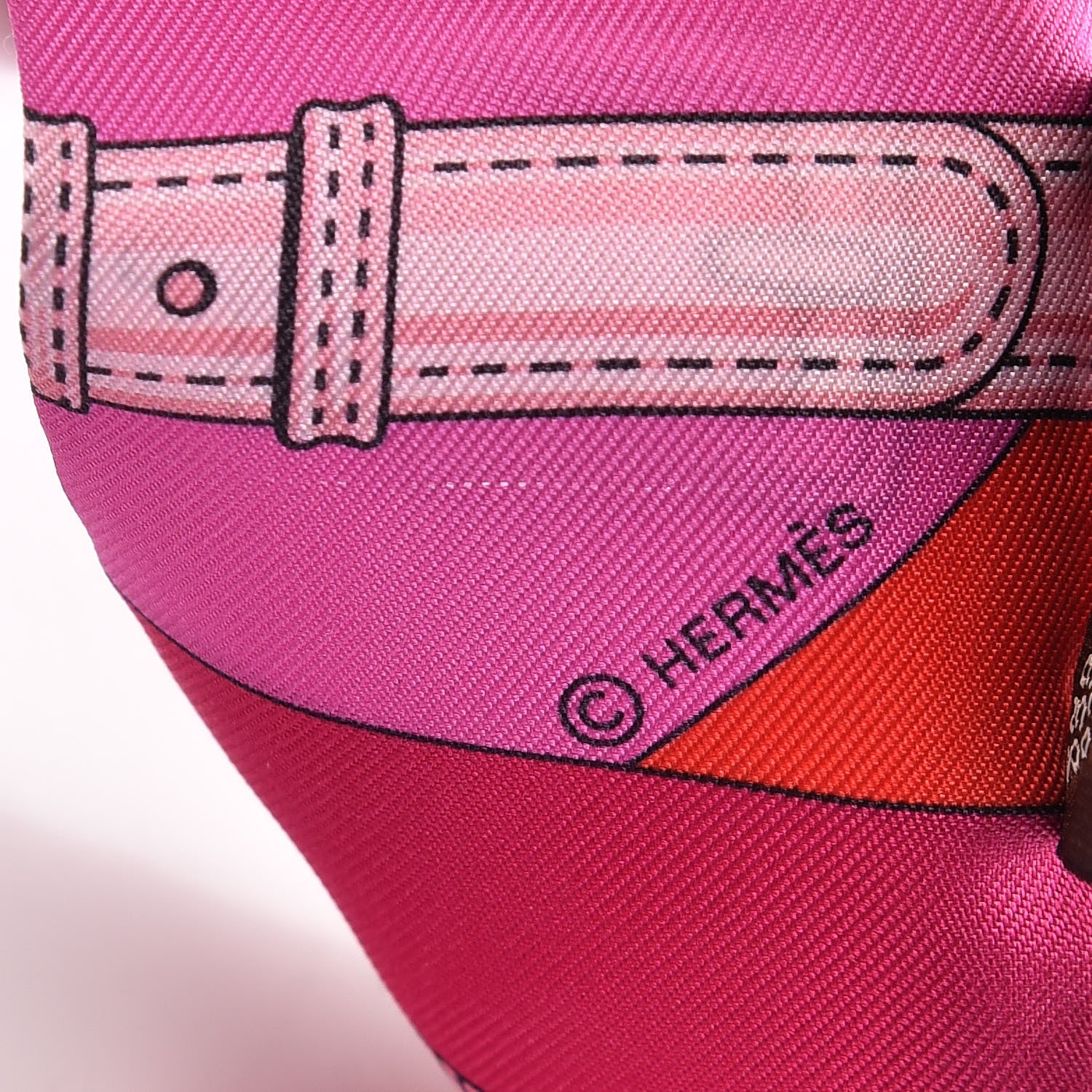 Hermes Silk Clic Clac Modern Cannage Twilly Fuchsia Rouge Rose 5 of 6