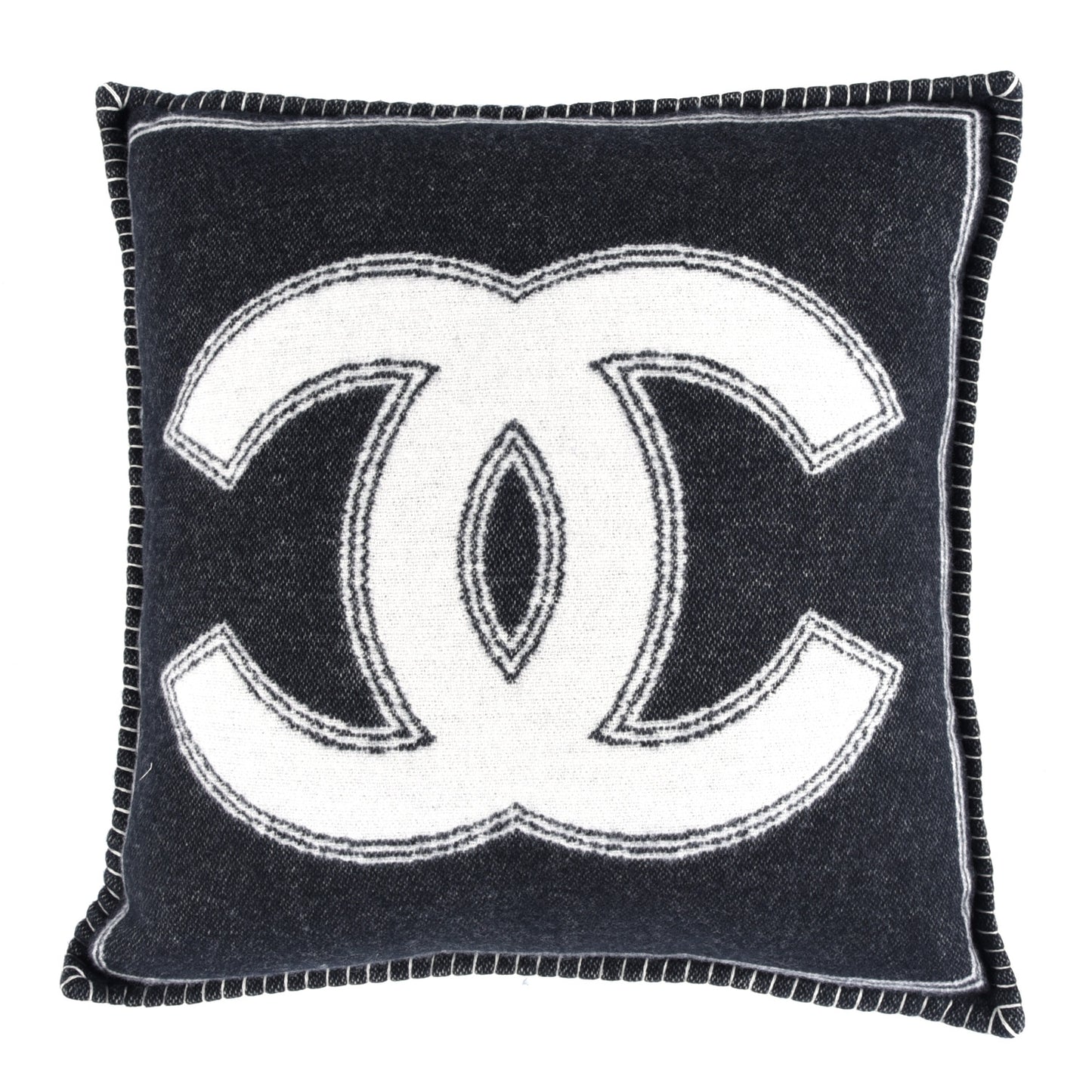 Merino Wool Cashmere CC Pillow Black White