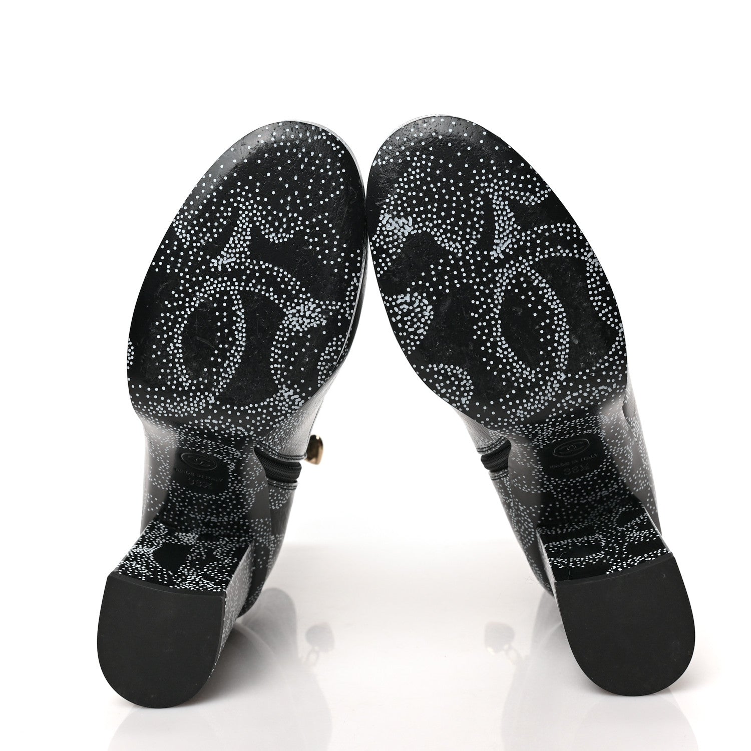 Chanel Calfskin Camellia Printed Ankle Boots 38.5 Black White 5 of 7
