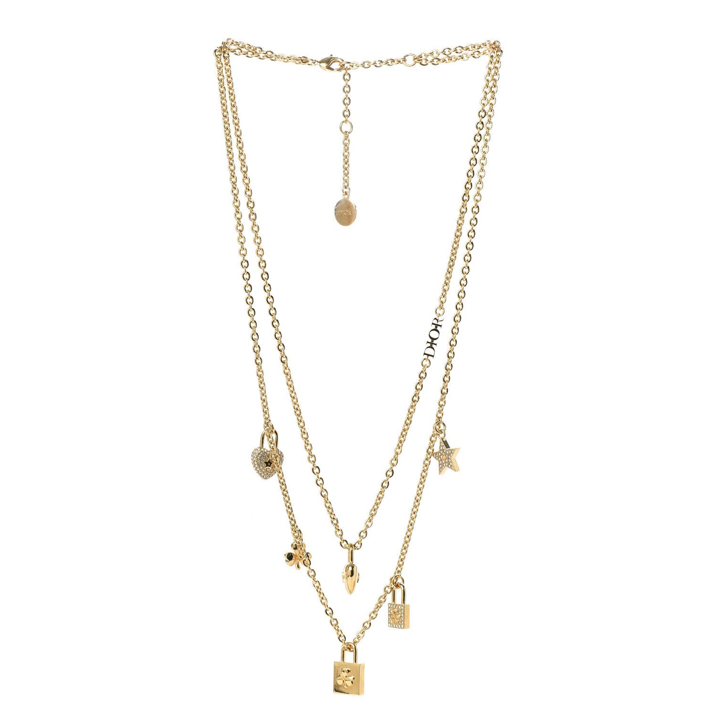 Metal Crystal Multi Strand Charms Necklace Gold