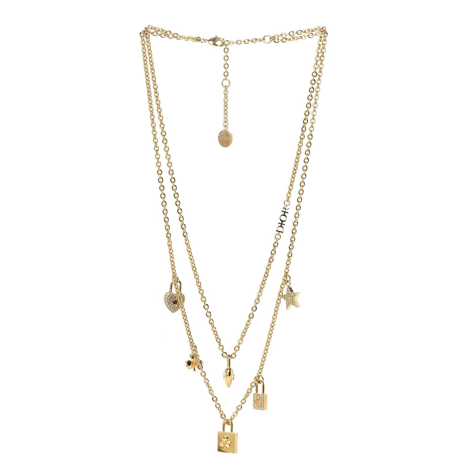 Christian Dior Metal Crystal Multi Strand Charms Necklace Gold 3 of 6