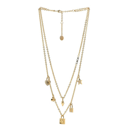Christian Dior Metal Crystal Multi Strand Charms Necklace Gold 3 of 6