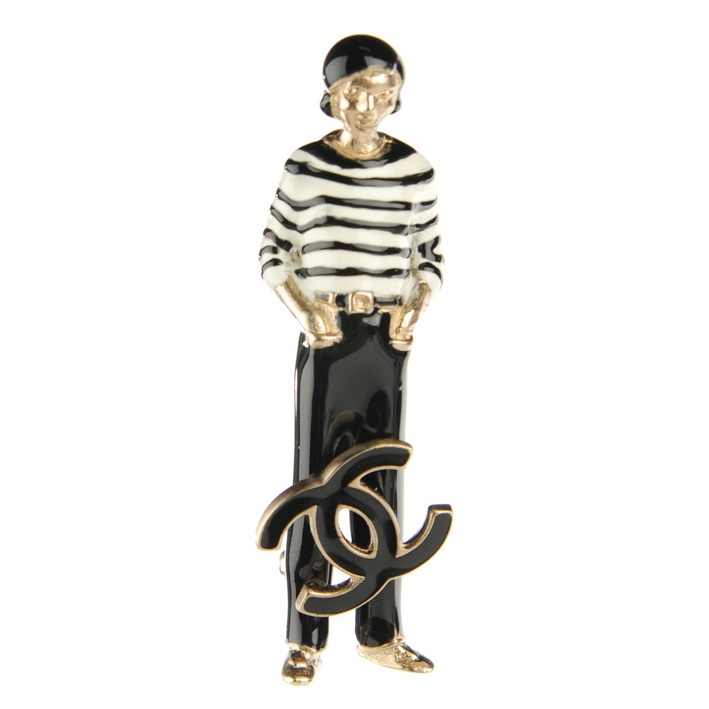 Enamel Coco Charm Brooch Black Gold