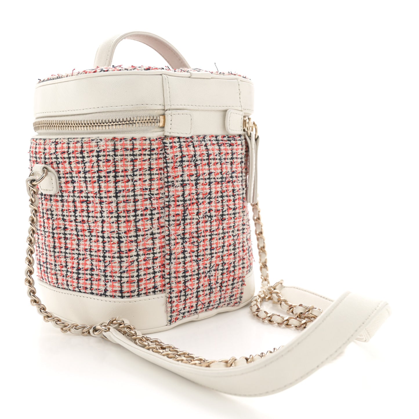 Tweed Lambskin Timeless Vanity Cosmetic Case White