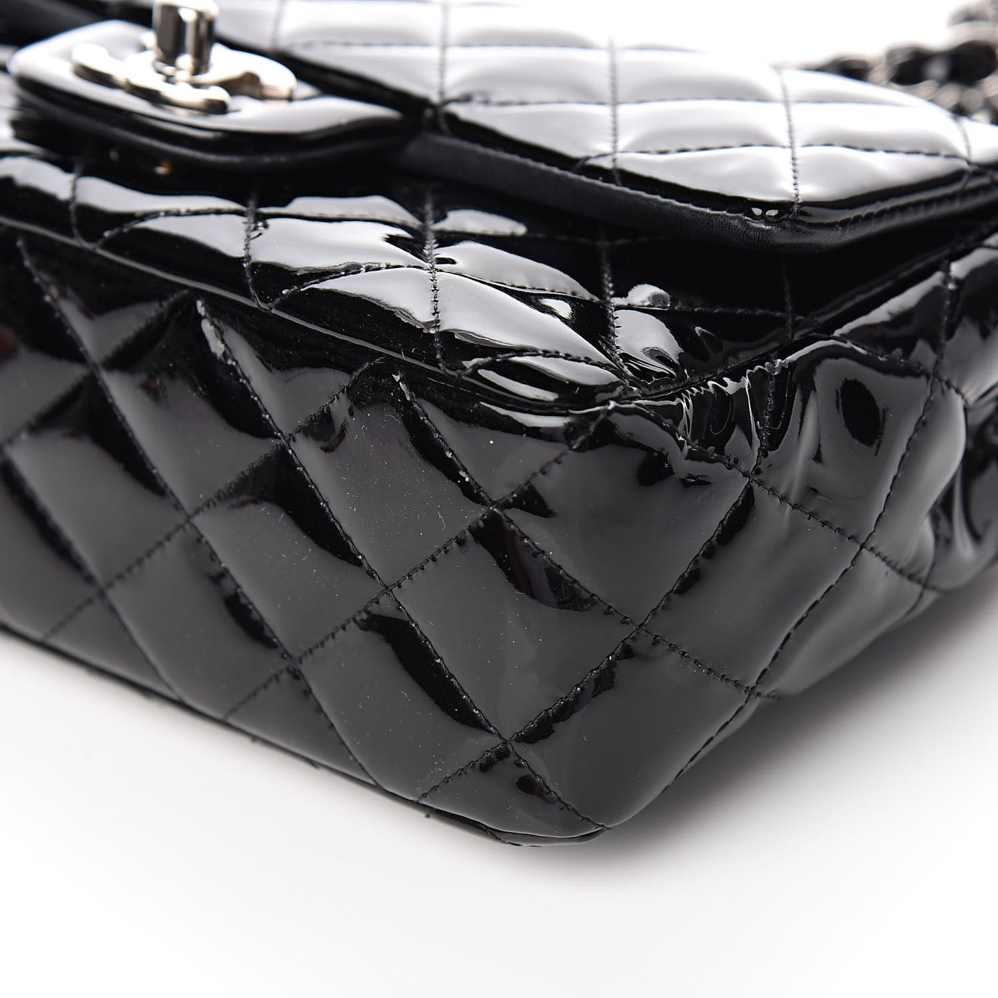Patent Calfskin Quilted Mini Rectangular Flap Black