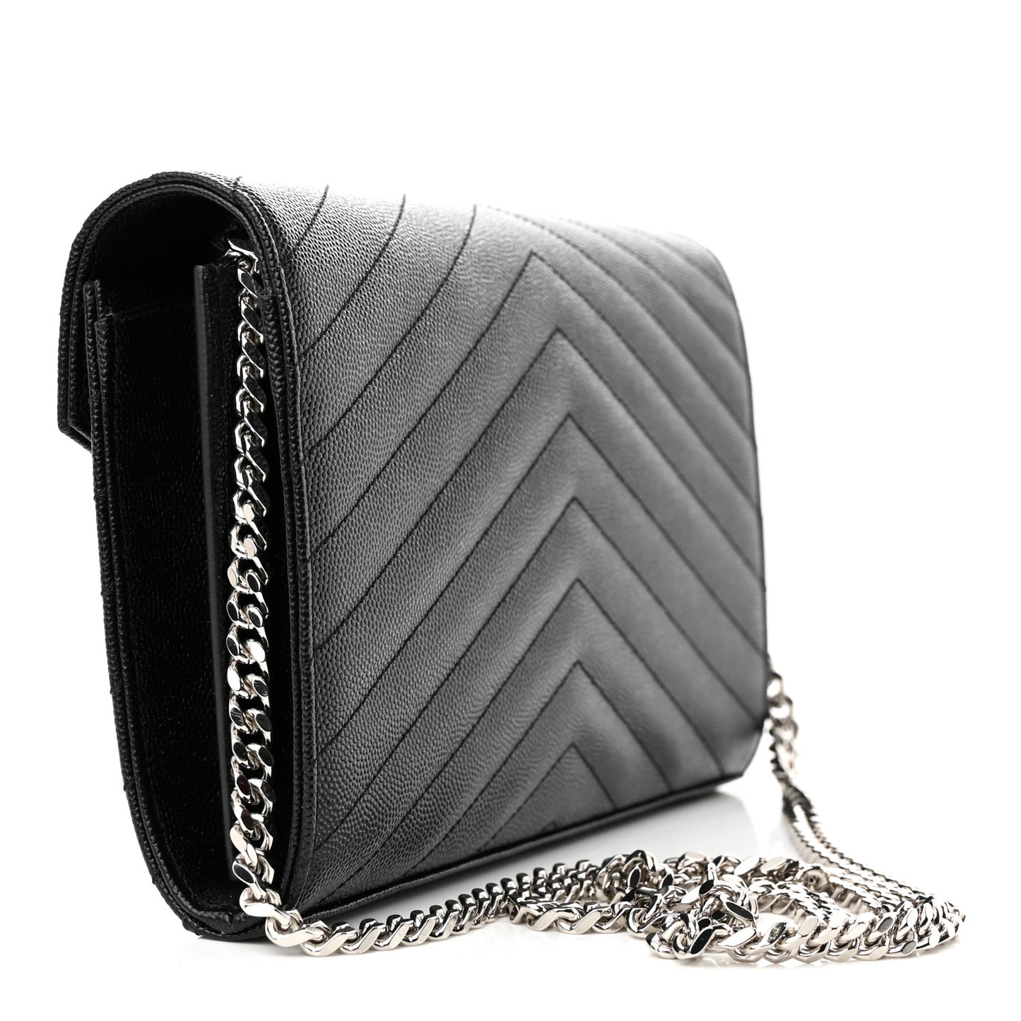 Grain De Poudre Matelasse Chevron Monogram Chain Wallet Black