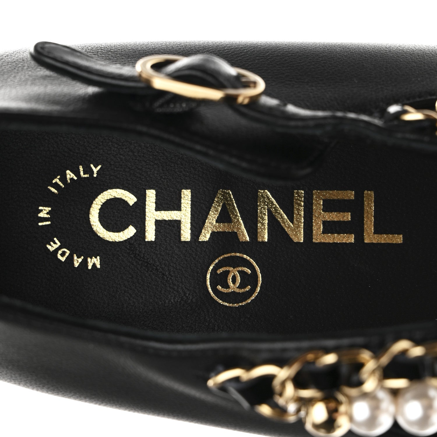 Chanel Shiny Lambskin Pearl Cap Toe Ankle Chain Ballerina Flats 37 Black 8 of 10