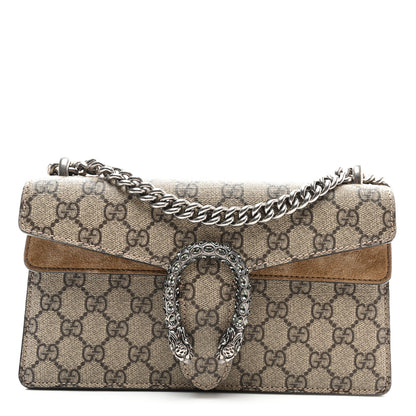 Gucci GG Supreme Monogram Suede Crystal Small Dionysus Shoulder Bag Beige Ebony Taupe 1 of 10