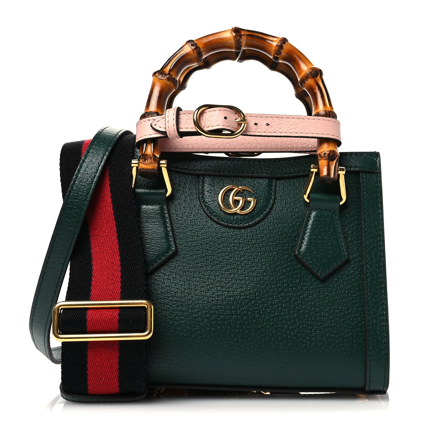 Gucci Textured Dollar Calfskin Mini Diana Tote Bag Vintage Green Pink 1 of 10