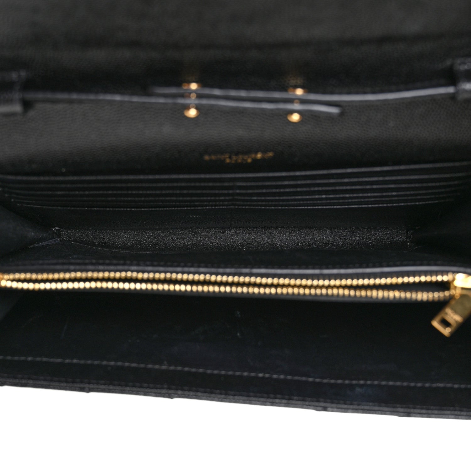 Saint Laurent Grain De Poudre Matelasse Chevron Monogram Chain Wallet Black 5 of 19
