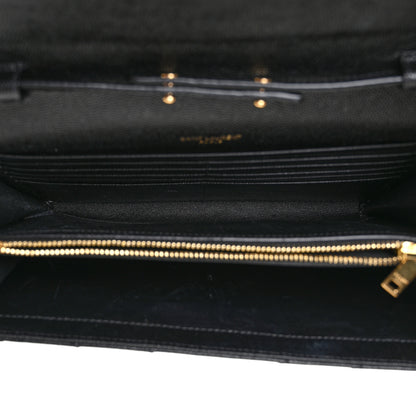 Saint Laurent Grain De Poudre Matelasse Chevron Monogram Chain Wallet Black 5 of 19