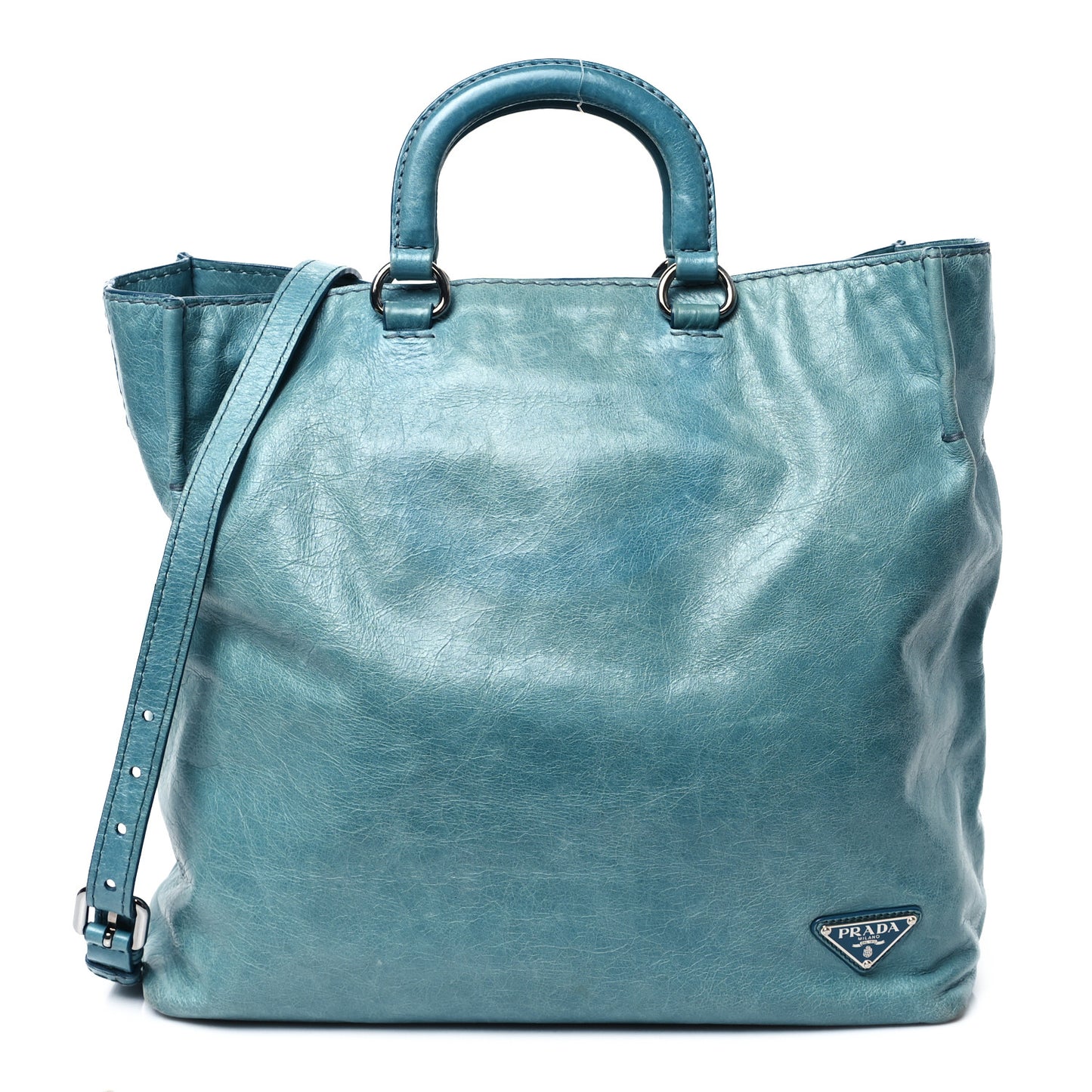 Vitello Shine Shopping Tote Azzurro
