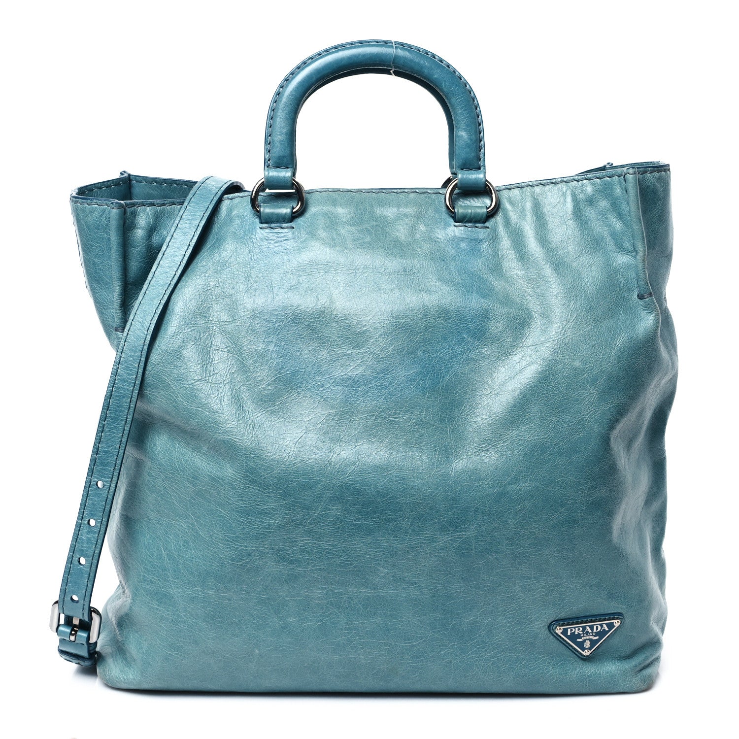 Prada Vitello Shine Shopping Tote Azzurro 1 of 12