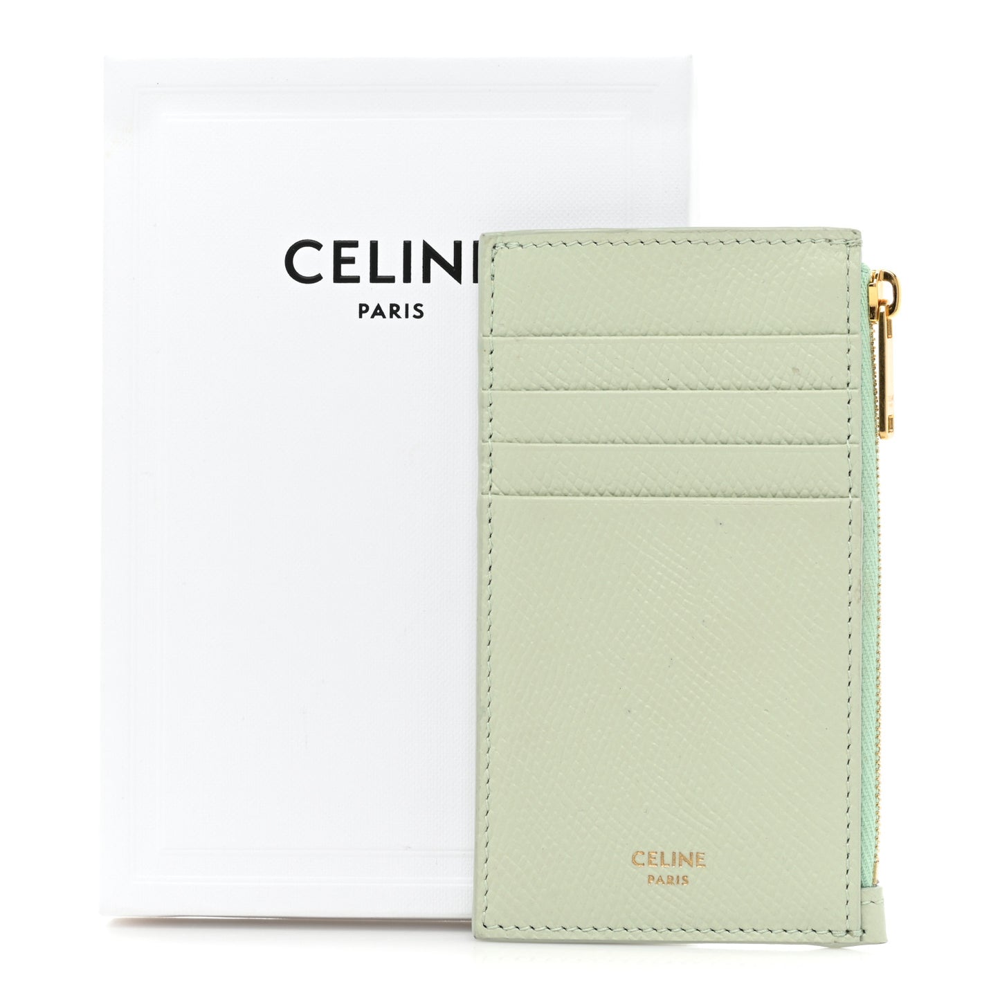 Grained Calfskin Zipped Card Holder Vert D'eau