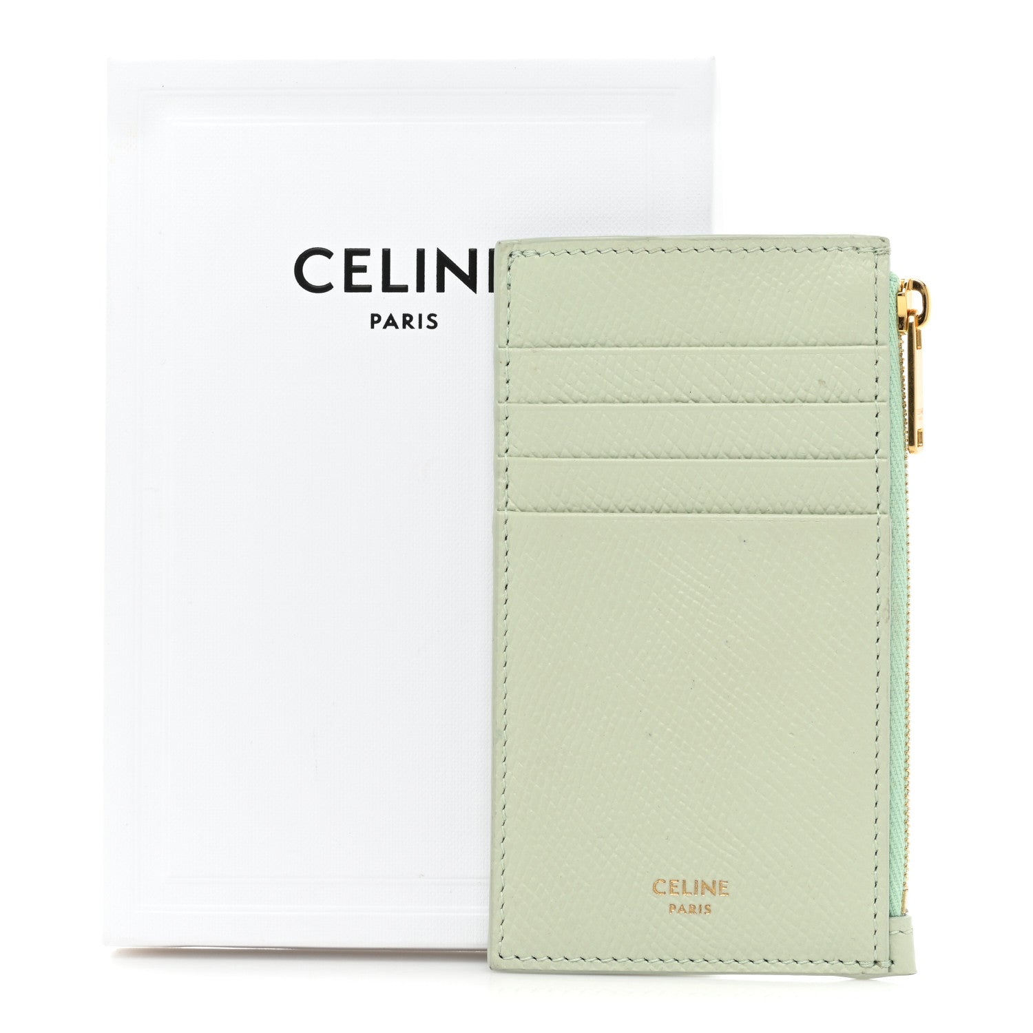 Celine Grained Calfskin Zipped Card Holder Vert D'eau 13 of 13