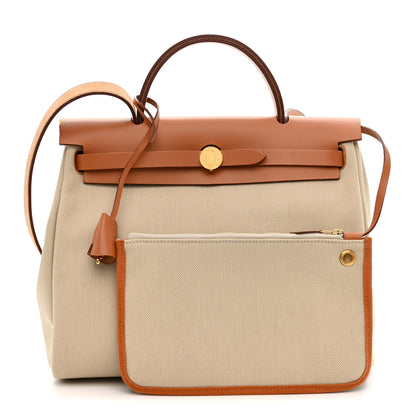 Hermes Military Toile Vache Hunter Herbag Zip Retourne 31 PM Beton Naturel 3 of 12