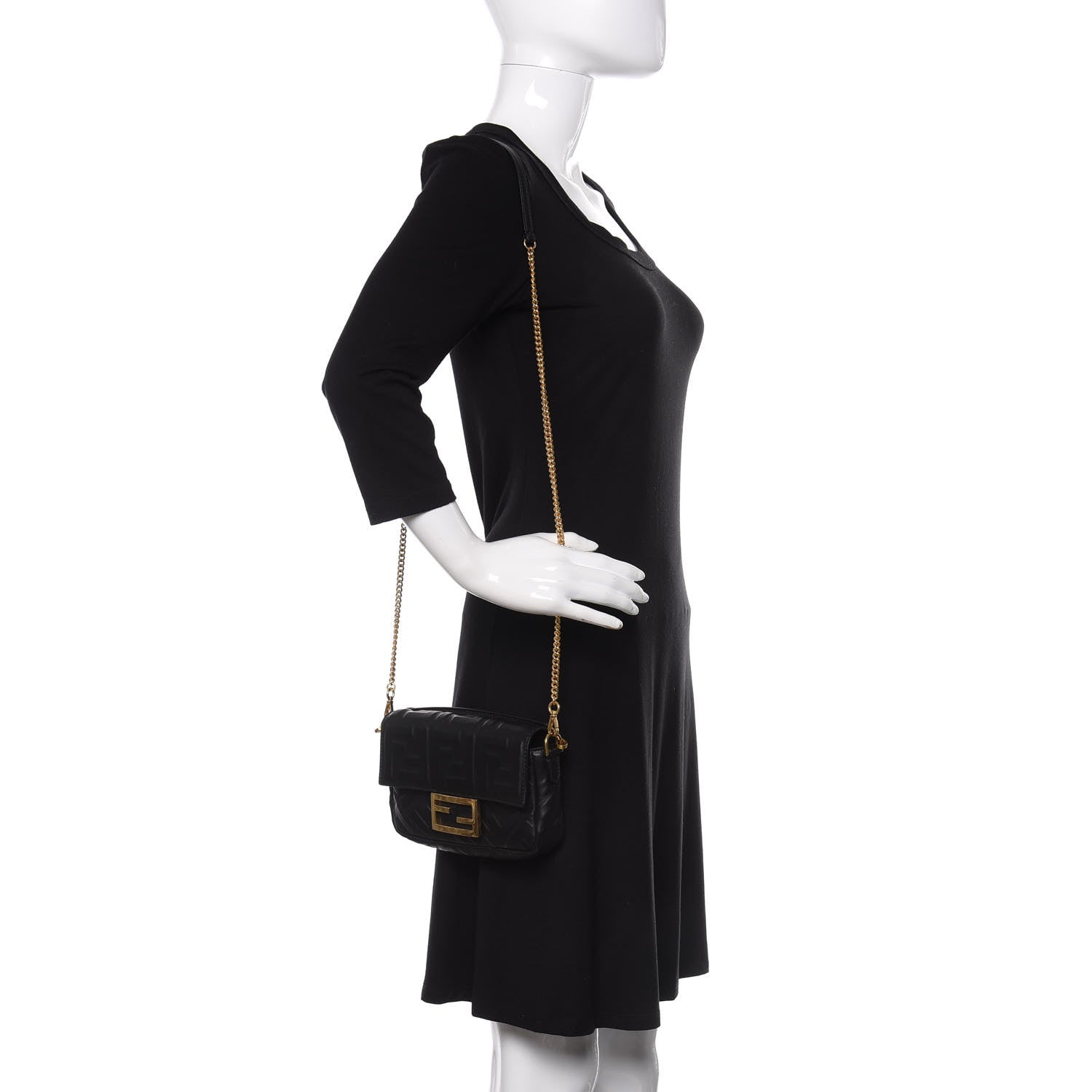 Fendi Nappa FF 1974 Embossed Mini Baguette Black 2 of 11