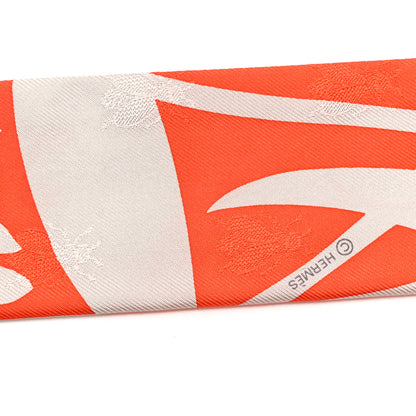 Hermes Silk Calfskin Bouquet Final Fringed Twilly Orange Gris Perle Vermillion 3 of 4