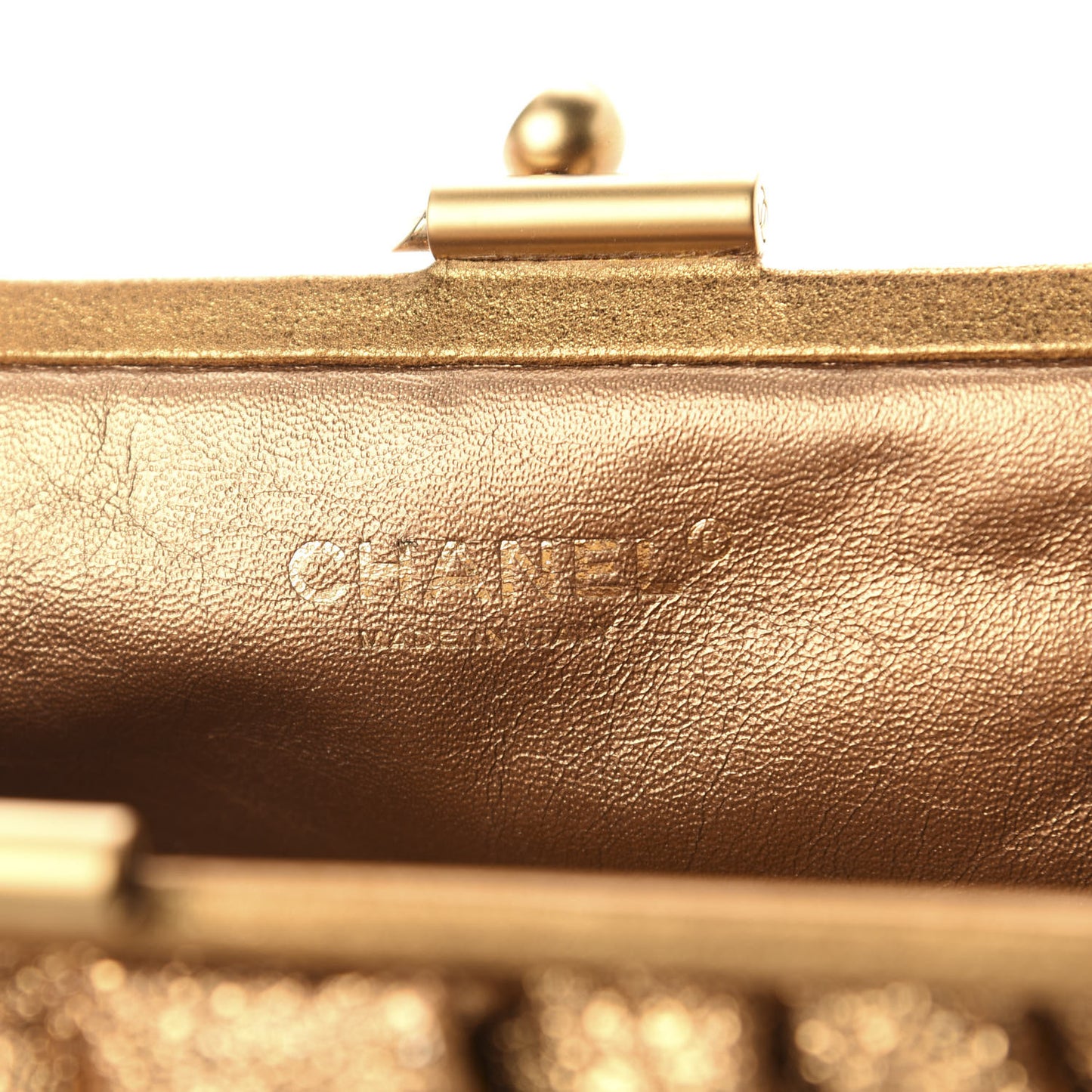 Metallic Crackled Calfskin Monte Carlo Clutch Gold