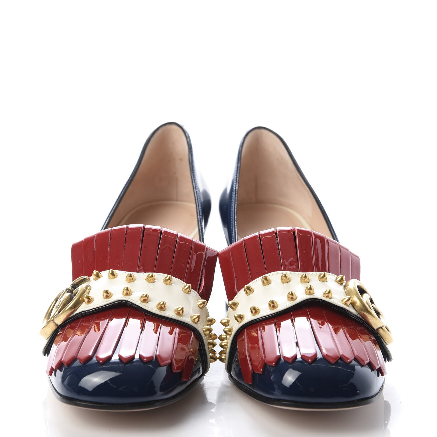 Gucci Vernice Studded GG Marmont Fringe 50mm Loafer Pumps 37 Blue Agata Hibiscus Red Mystic White 2 of 10