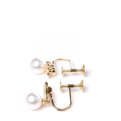 Mikimoto 18K Yellow Gold Akoya Pearl 6mm Heart Drop Screw Back Earrings 3 of 4