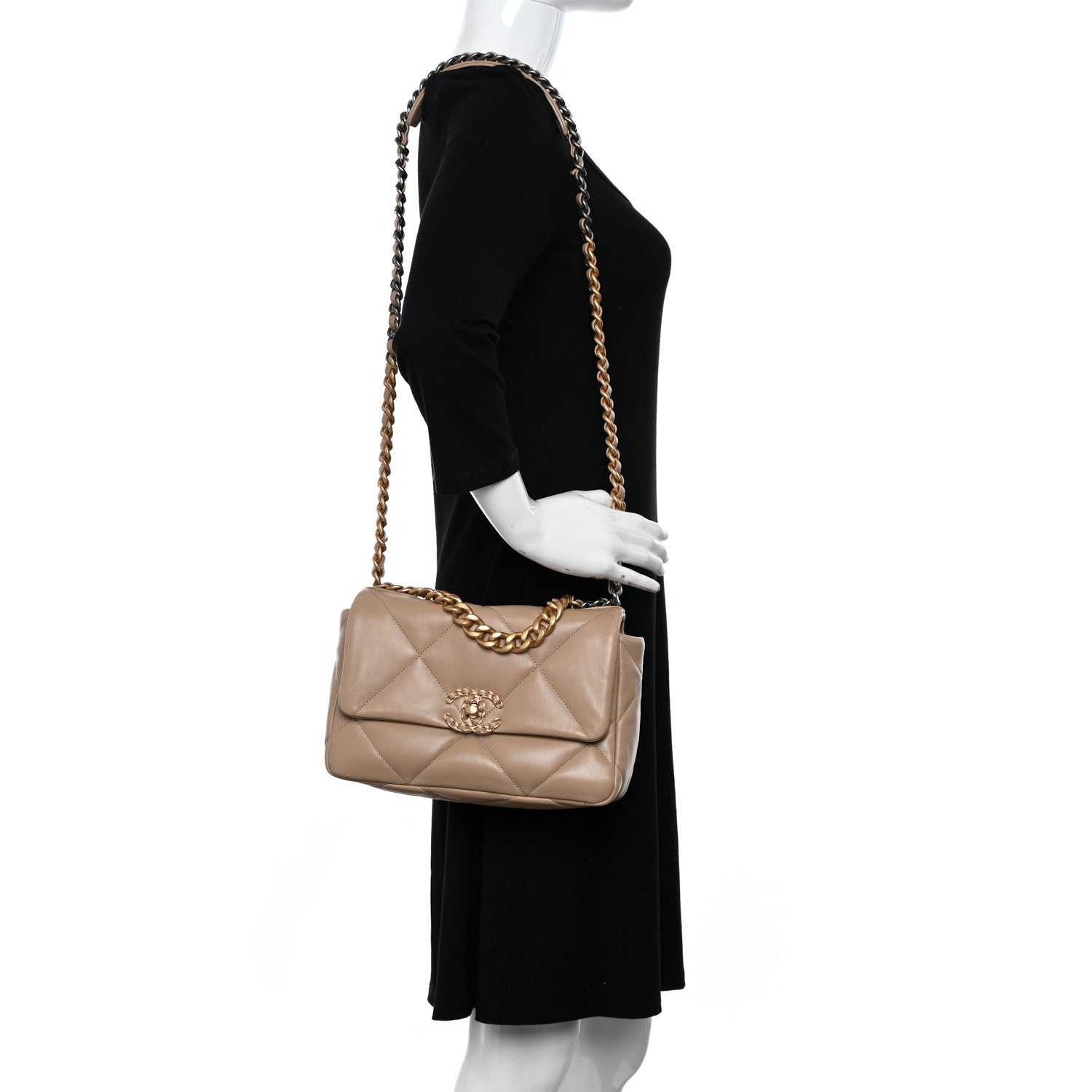 Chanel Lambskin Quilted Medium Chanel 19 Flap Dark Beige 2 of 11