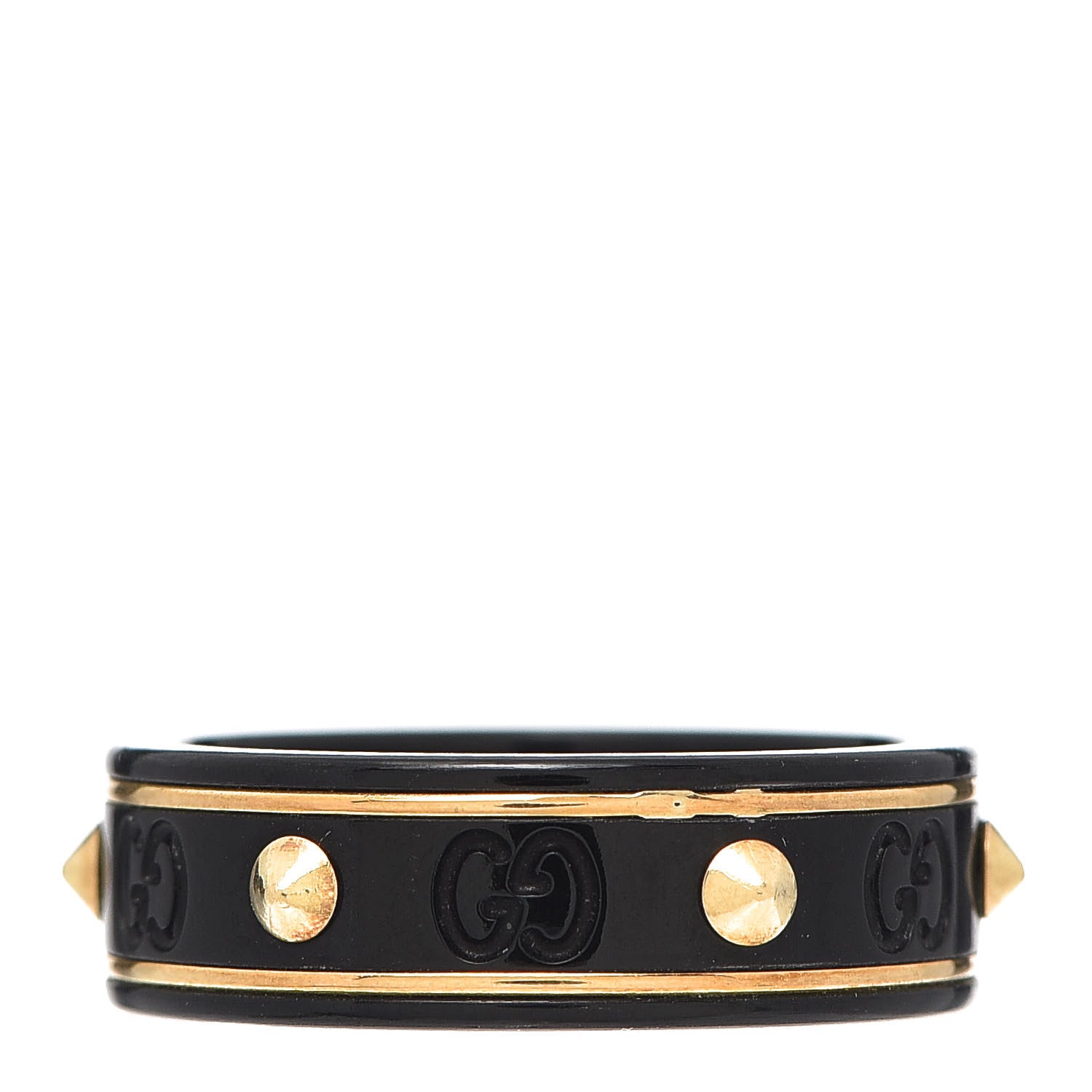 Gucci 18K Yellow Gold Zirconia Powder 7mm Studded Icon Ring Black 58 8.5 1 of 5