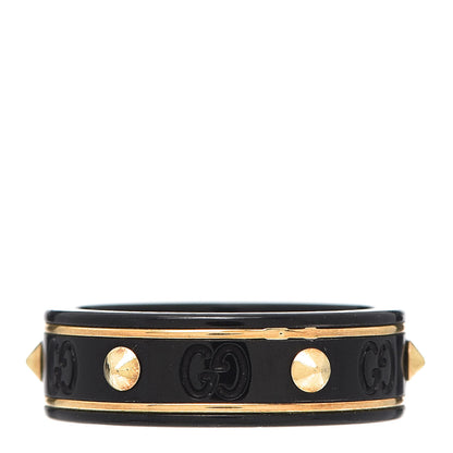 Gucci 18K Yellow Gold Zirconia Powder 7mm Studded Icon Ring Black 58 8.5 1 of 5