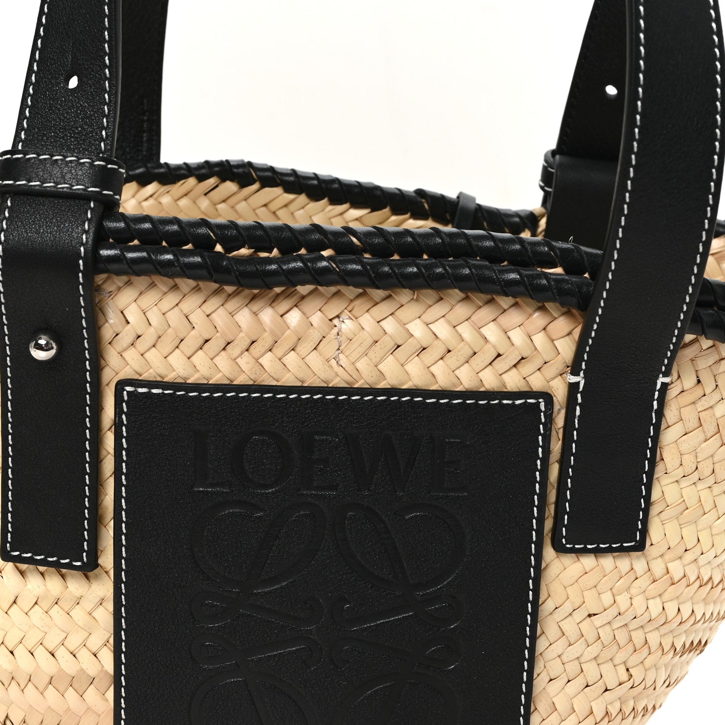 Raffia Small Basket Tote Bag Natural Black