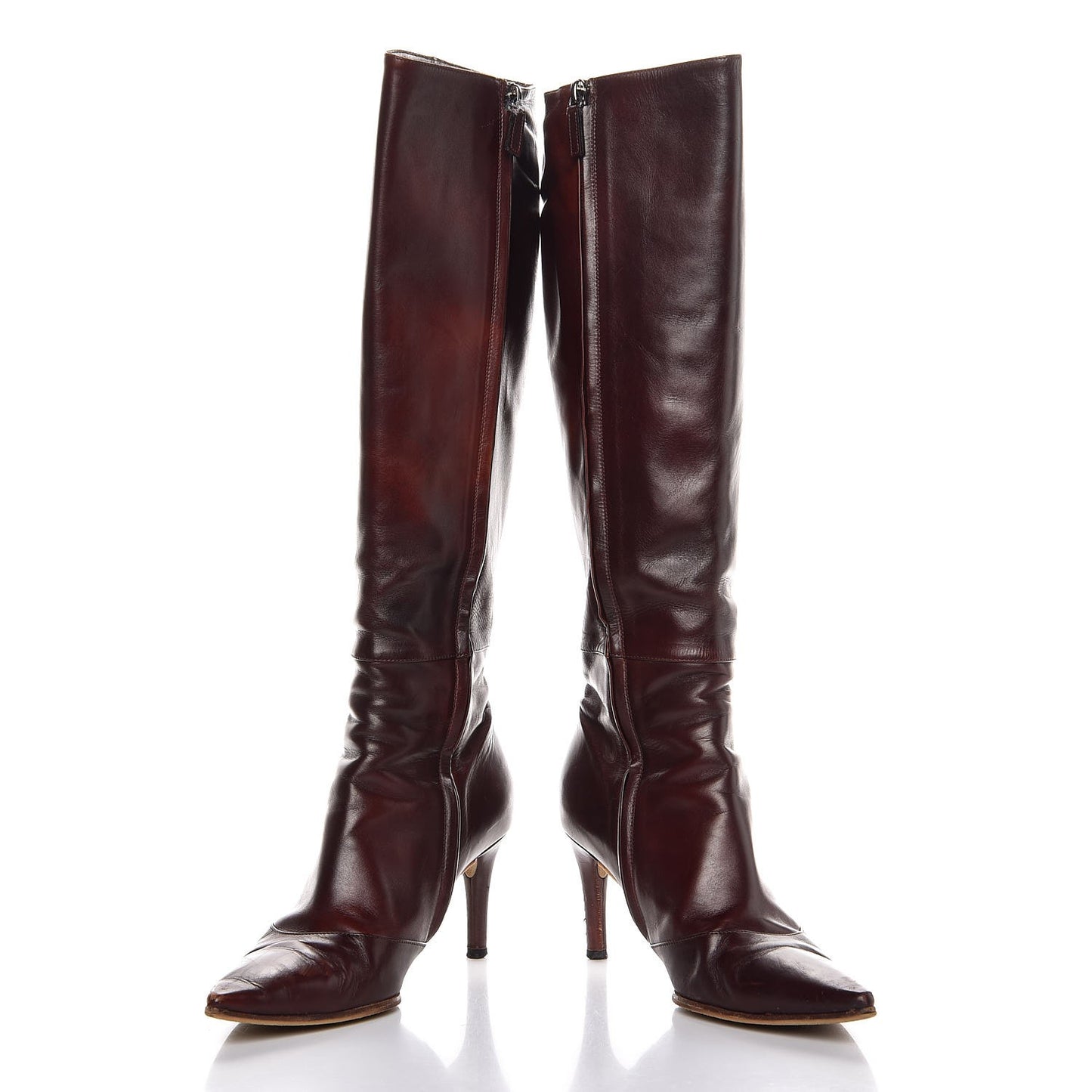 Stivale Calfskin Shade Pointed Toe Knee High Boots 8 Rosewood