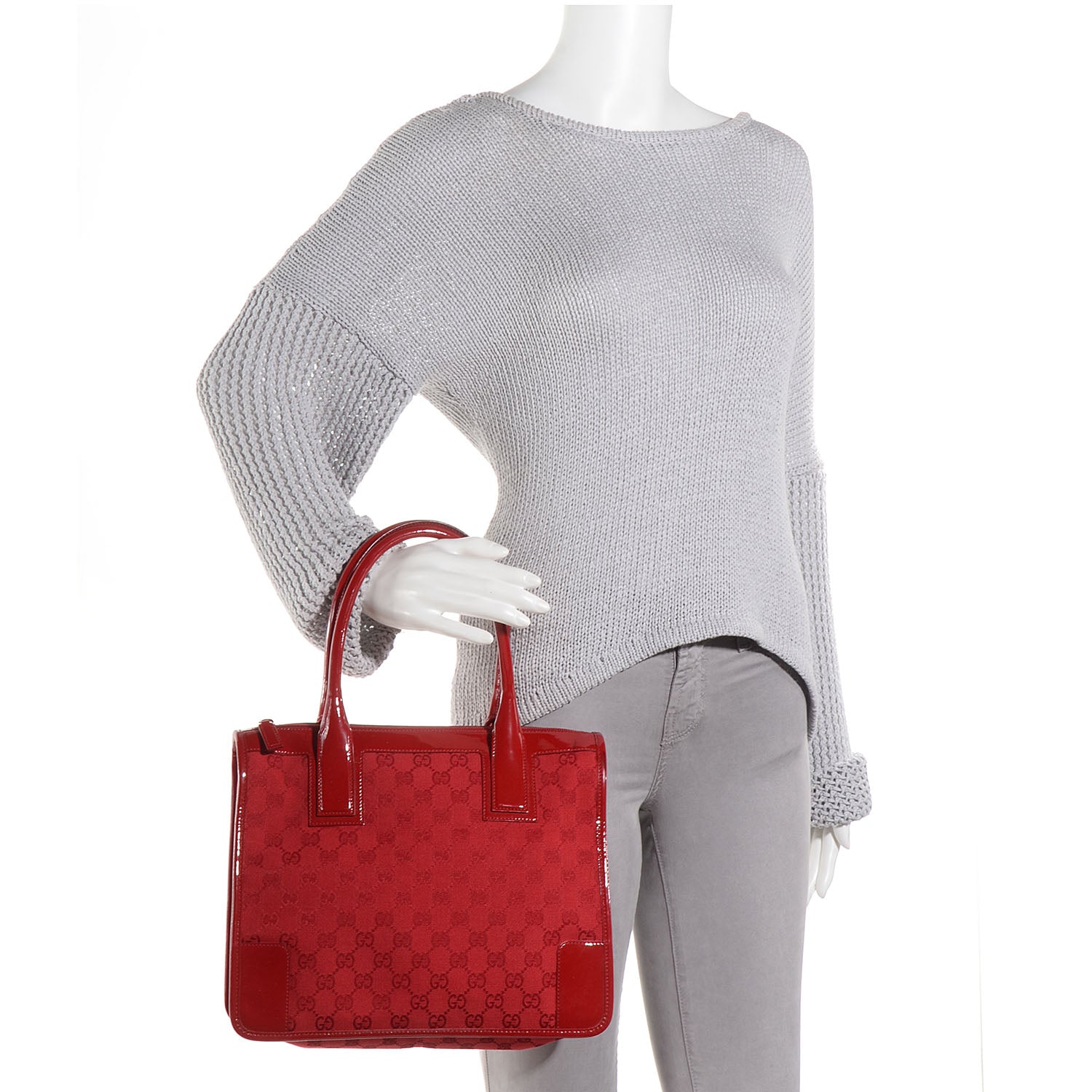 Gucci Patent Monogram Top Handle Tote Red 2 of 7