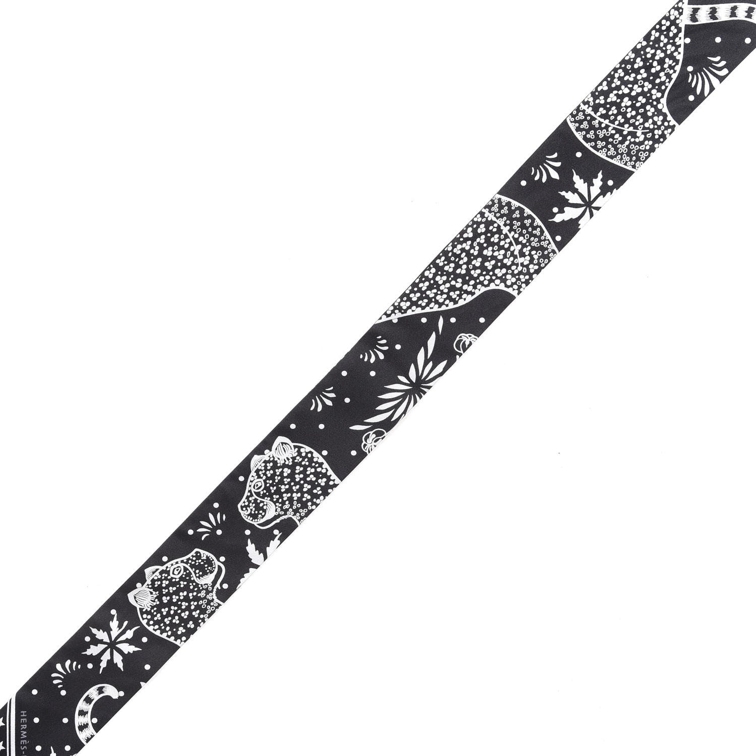 Hermes Silk Les Leopards Twilly Black White 4 of 4