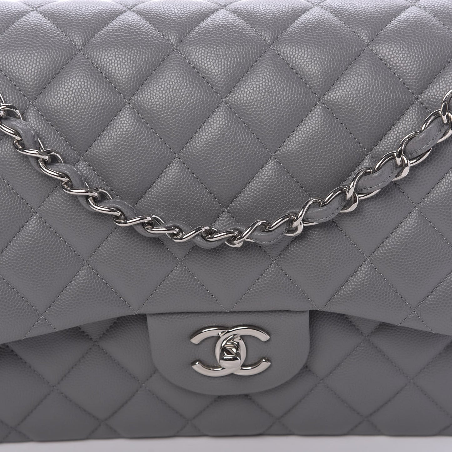 Caviar Quilted Jumbo Double Flap Dark Grey