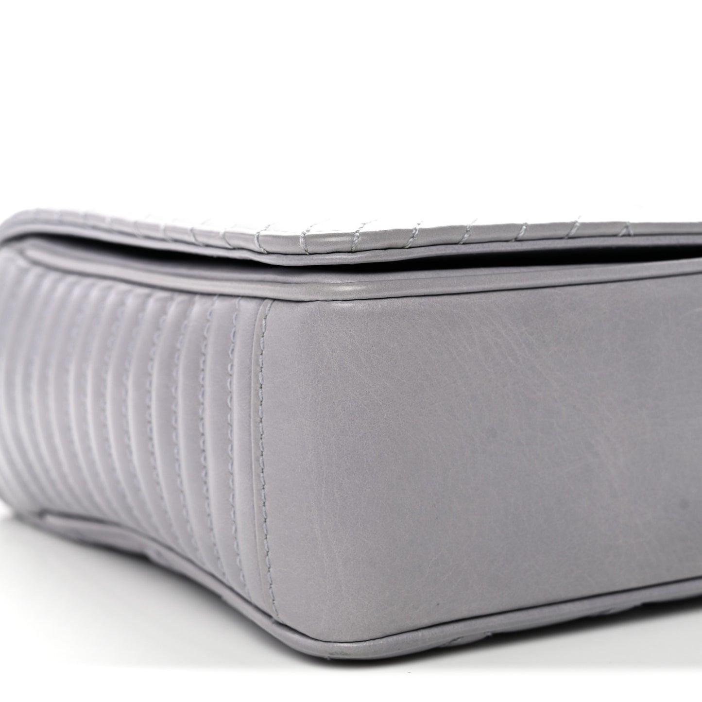 Glazed Calfskin Quilted Medium Coco Boy Flap Light Grey