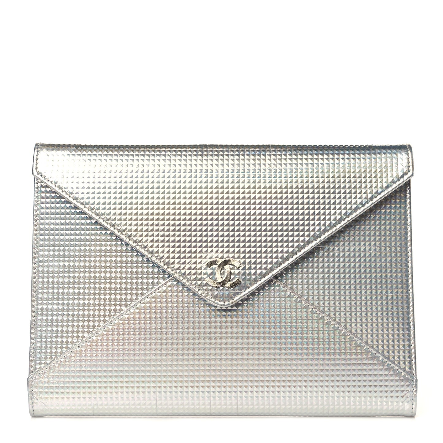 Metallic Lambskin Embossed Envelope Clutch Silver
