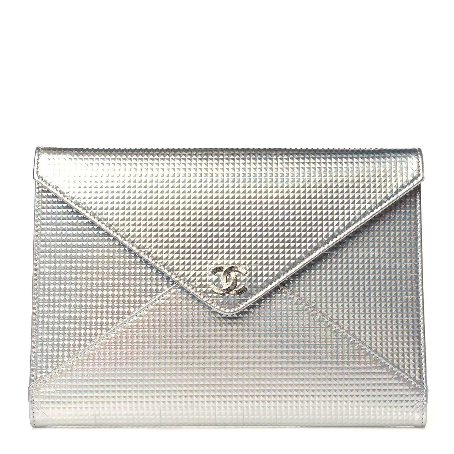 Chanel Metallic Lambskin Embossed Envelope Clutch Silver 1 of 8