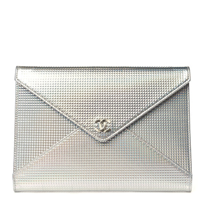 Chanel Metallic Lambskin Embossed Envelope Clutch Silver 1 of 8