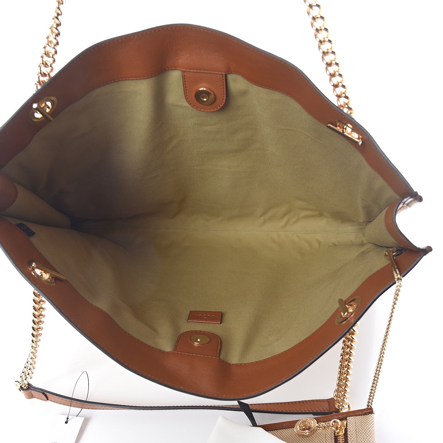Gucci Vintage Canvas Calfskin Web Large Rajah Chain Tote Sand Light Cuir 4 of 10
