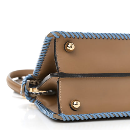 Fendi Vitello King Shiny Nappa Intreccio Petite Peekaboo I SEE U Satchel Sand Beige Blue 8 of 9