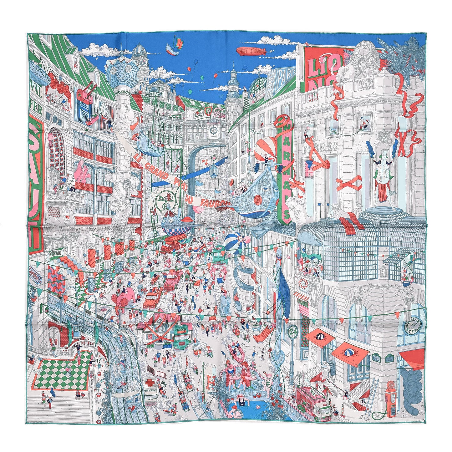 Silk Le Grand Prix du Faubourg Scarf 90 Bleu Rose Menthol