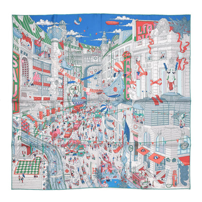 Hermes Silk Le Grand Prix du Faubourg Scarf 90 Bleu Rose Menthol 1 of 3