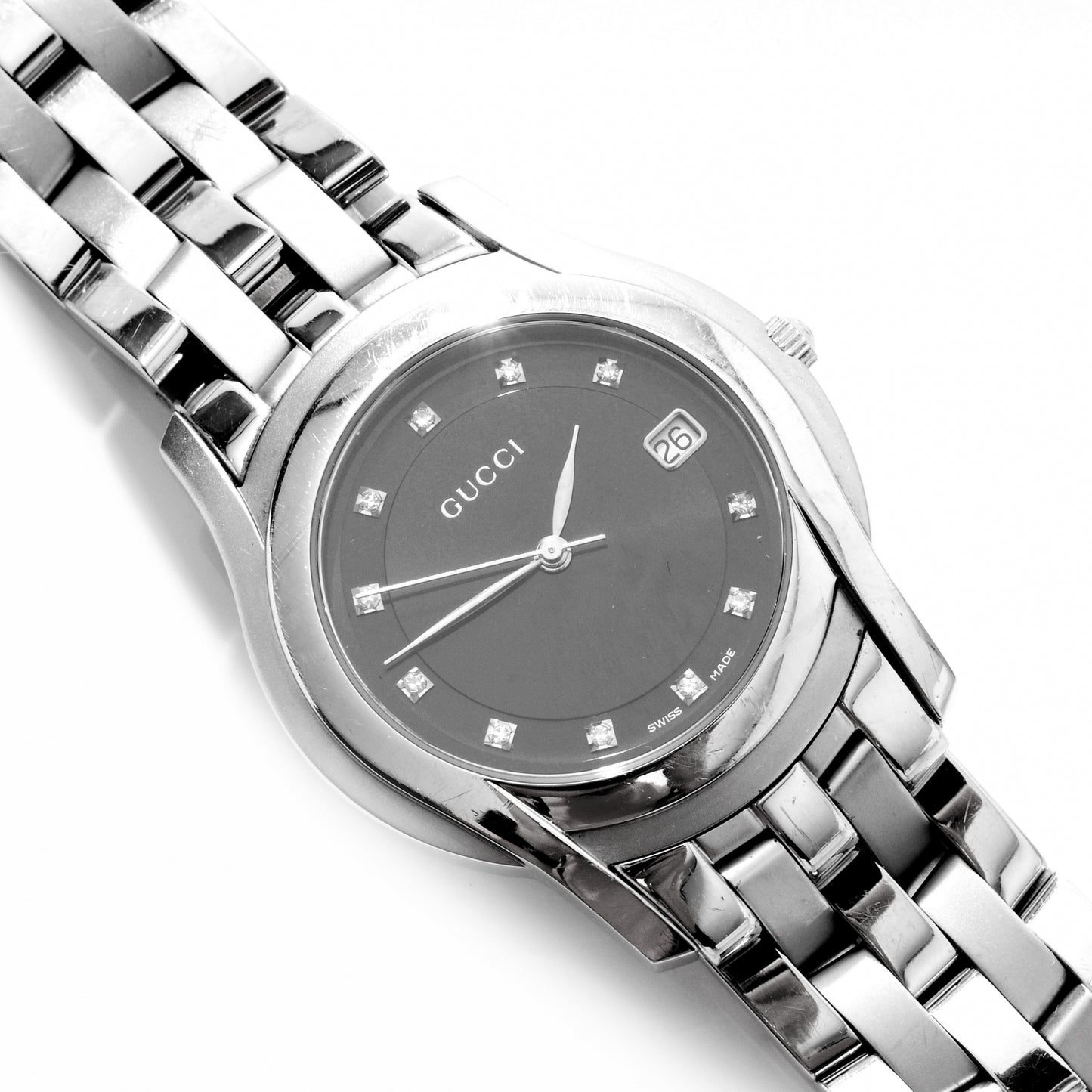 Stainless Steel Diamond 35mm 5500M Quartz Watch Black