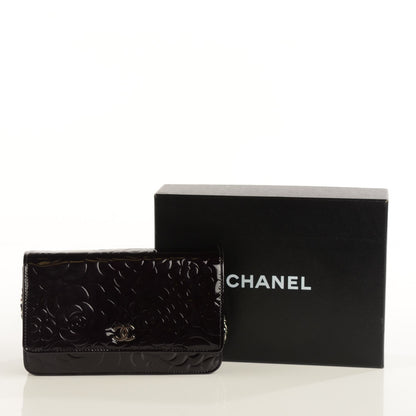 Chanel Patent Camellia Embossed Wallet On Chain WOC Black 5 of 9