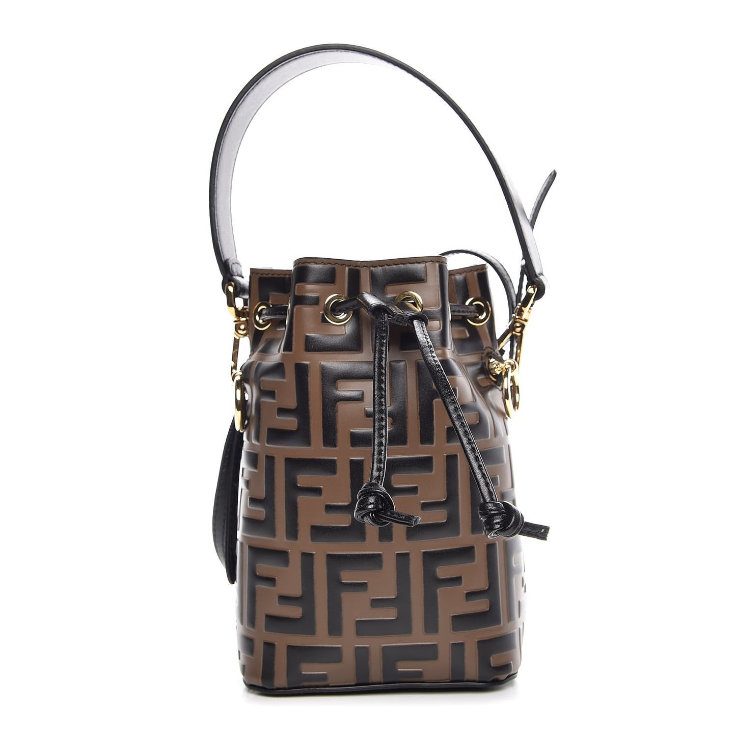 Vitello Liberty F is Fendi Bi-Color FF 1974 Embossed Mini Mon Tresor Bucket Bag Maya Black