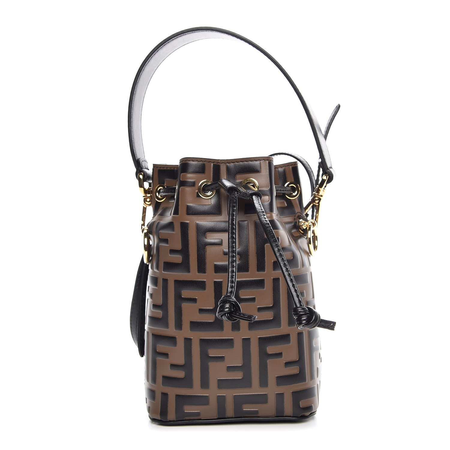 Fendi Vitello Liberty F is Fendi Bi-Color FF 1974 Embossed Mini Mon Tresor Bucket Bag Maya Black 1 of 8