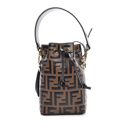Fendi Vitello Liberty F is Fendi Bi-Color FF 1974 Embossed Mini Mon Tresor Bucket Bag Maya Black 1 of 8