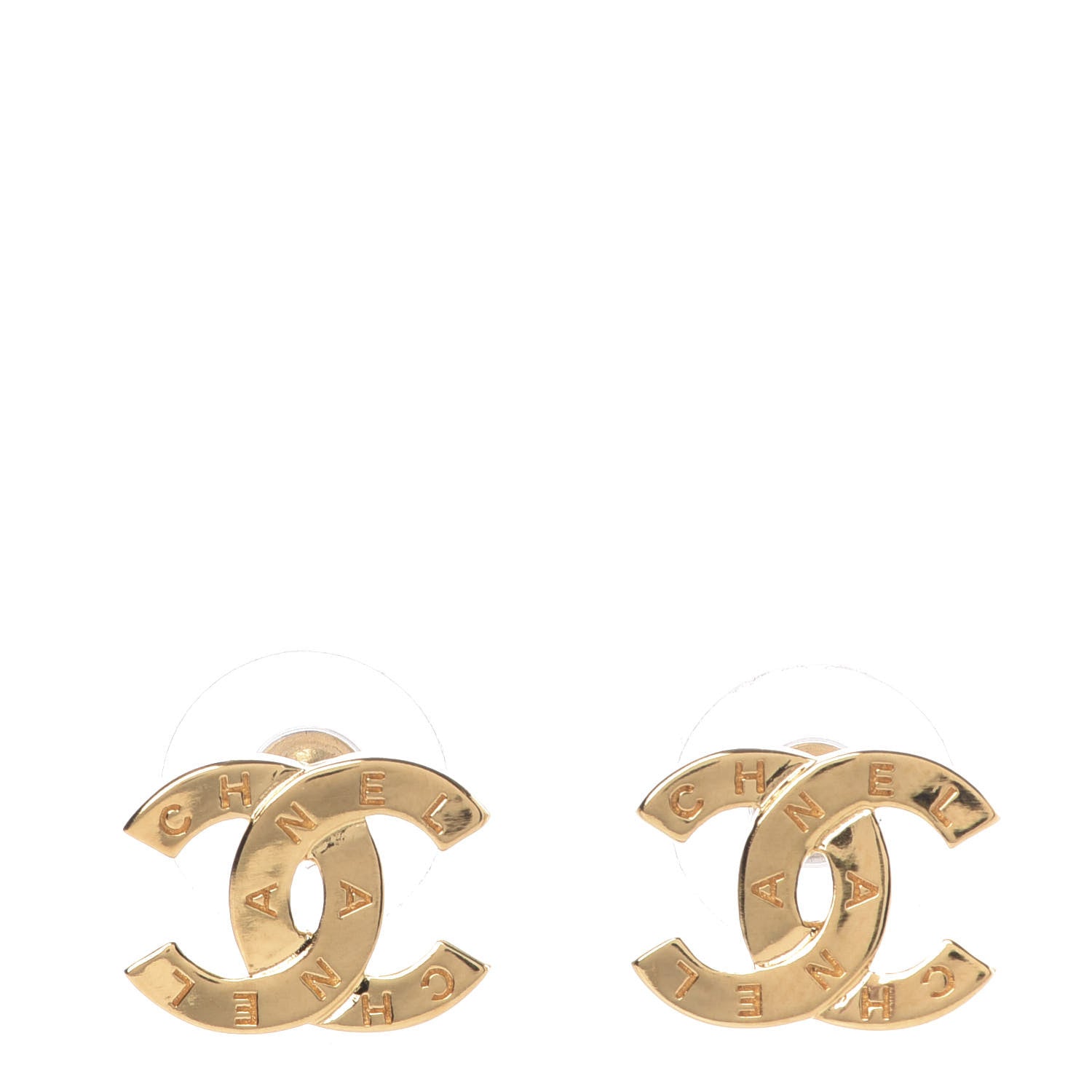 Chanel Metal CC Paris Button Stud Earrings Gold 1 of 5