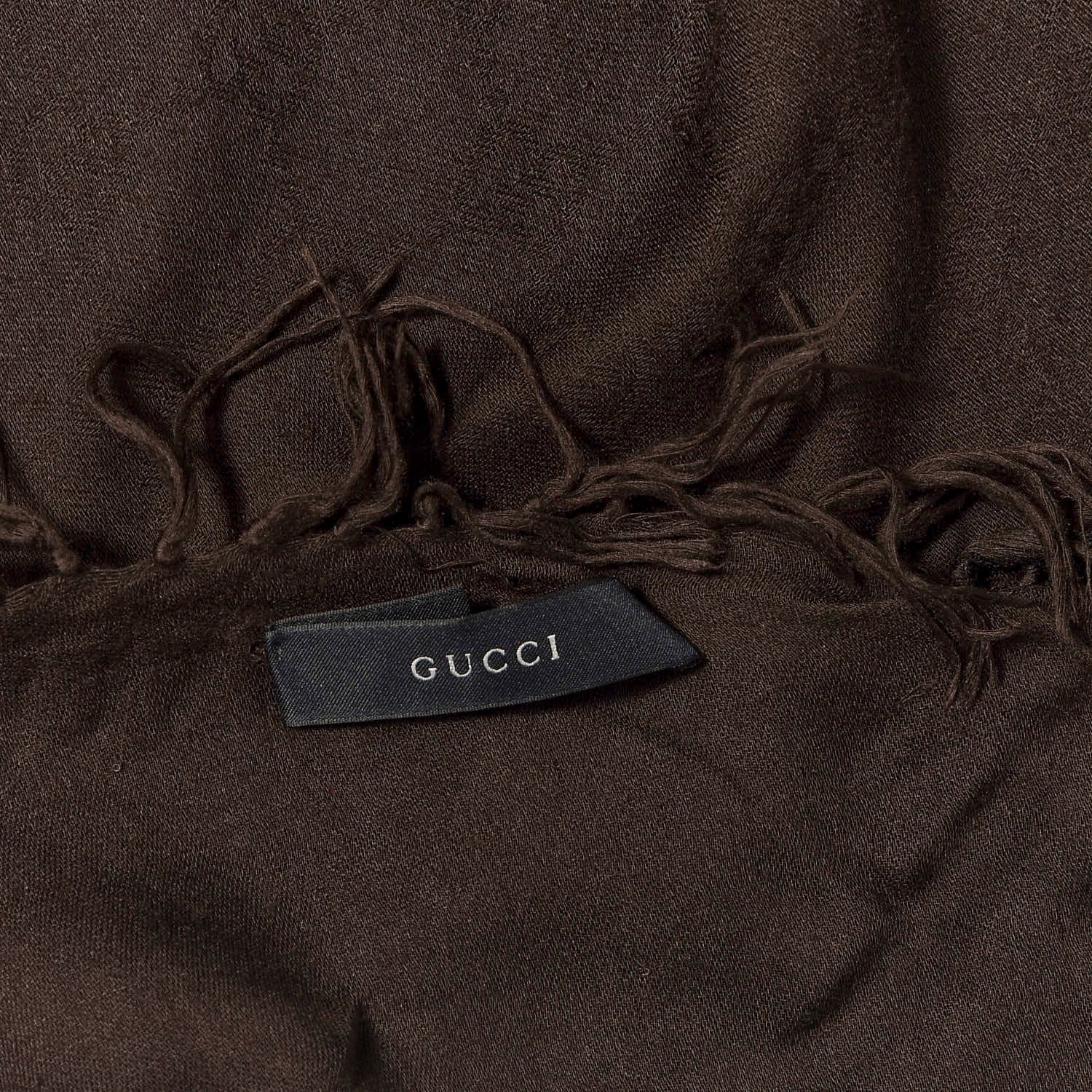 Gucci Modal Cashmere Monogram Fringe Scarf Dark Brown 3 of 4